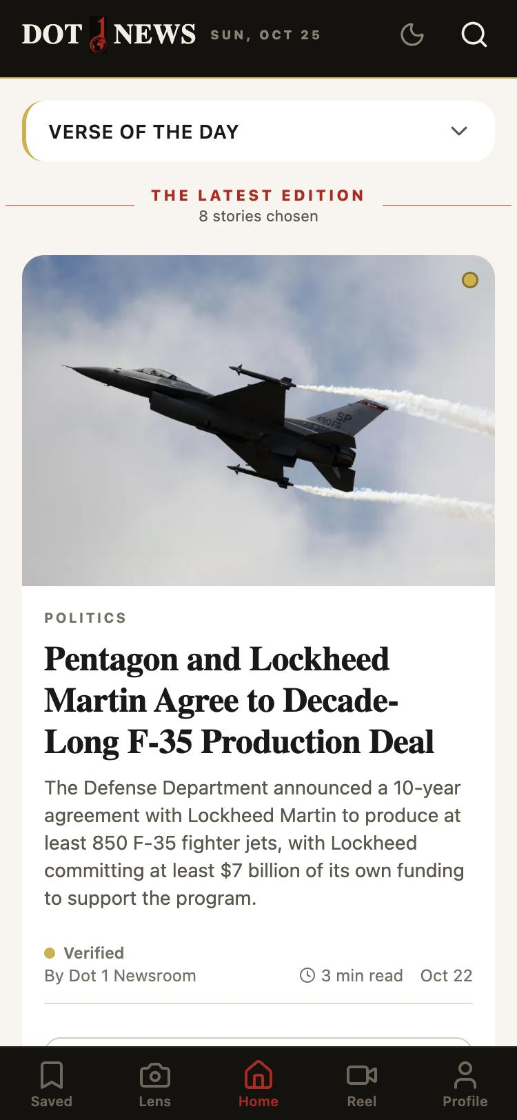 Dot 1 News app, today's edition with the verified story