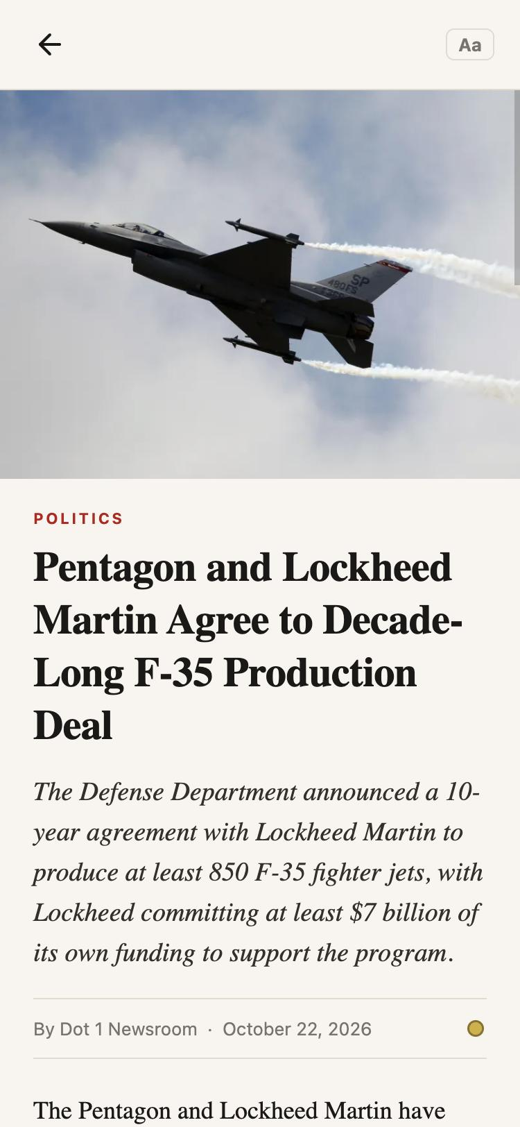 Dot 1 News app, article view