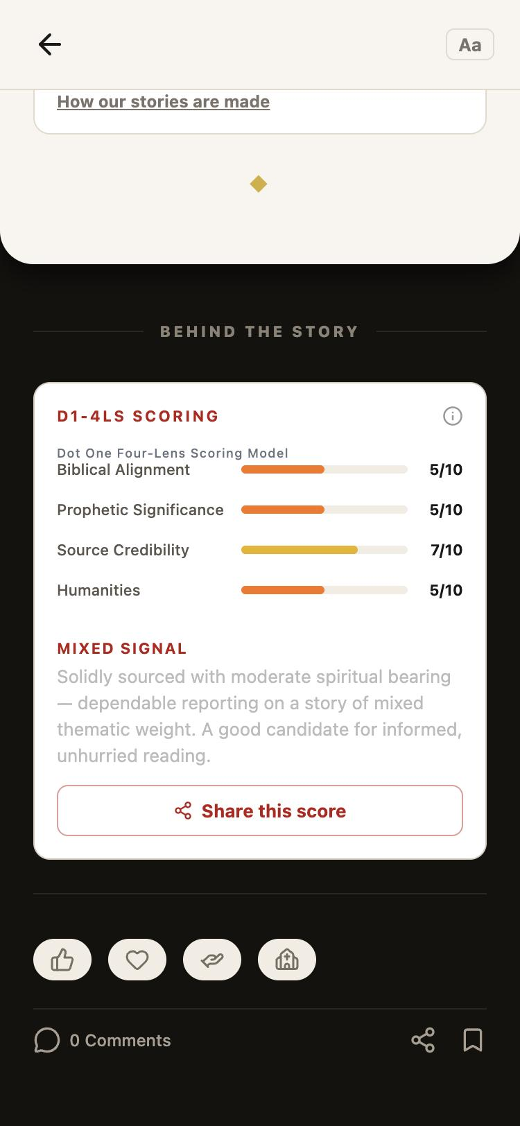Dot 1 News app, D1-4LS story scoring